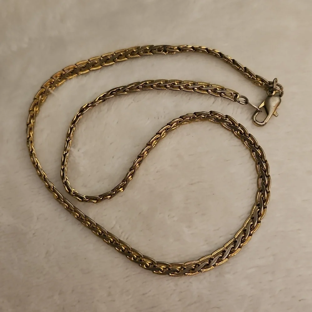 Vintage Two-tone Braided Flat Chain Necklace